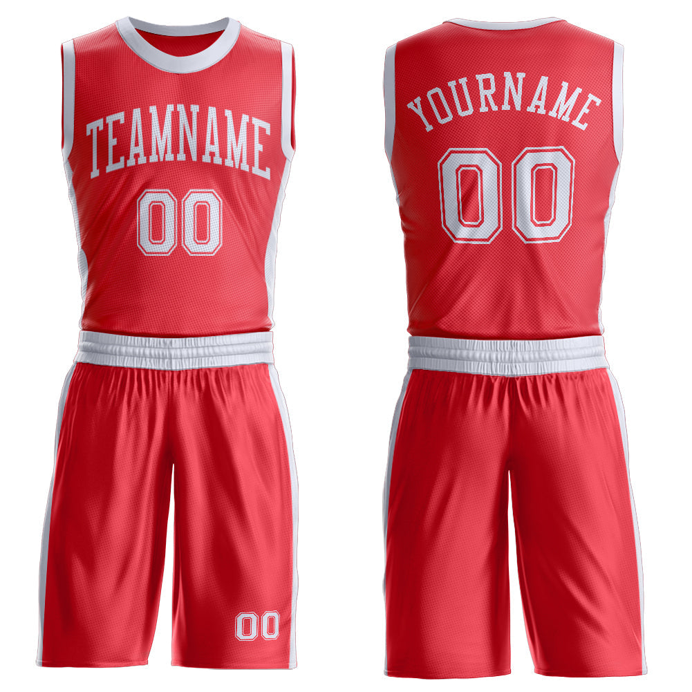 Custom Fire Red White Round Neck Basketball Uniform Jersey - Main View