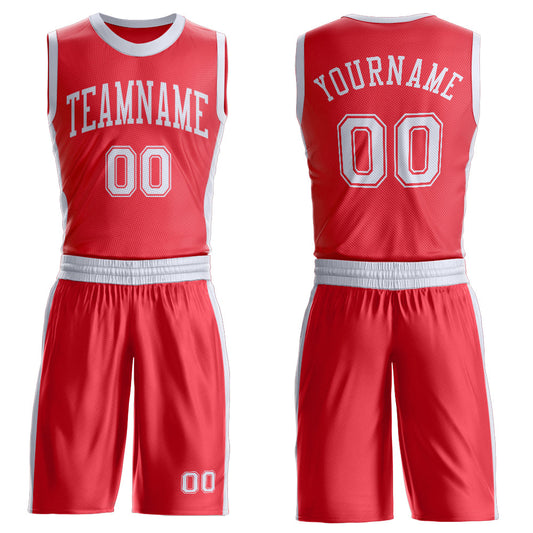 Custom Fire Red White Round Neck Basketball Uniform Jersey - Main View