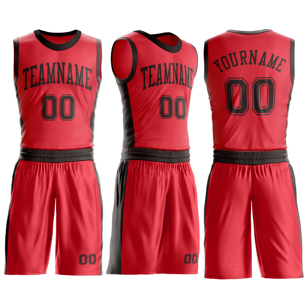 Custom Fire Red Brown Round Neck Basketball Uniform Jersey view 3