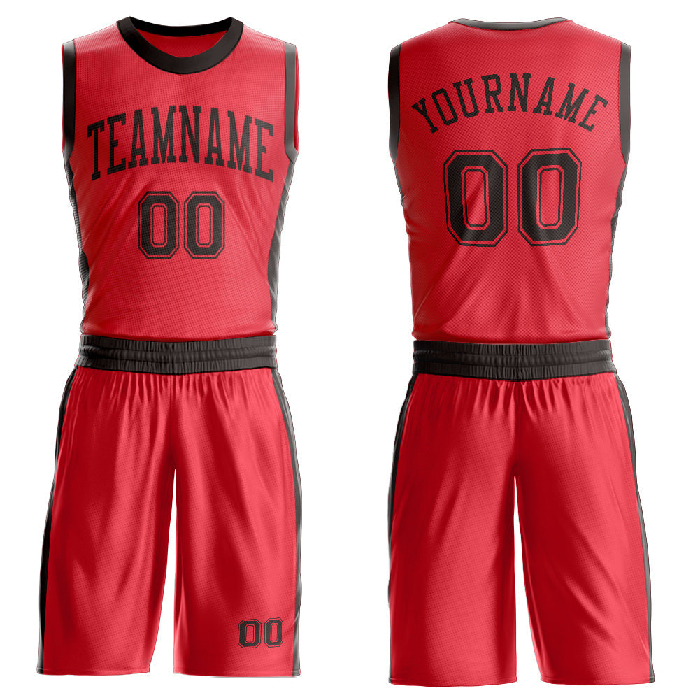Custom Fire Red Brown Round Neck Basketball Uniform Jersey - Main View