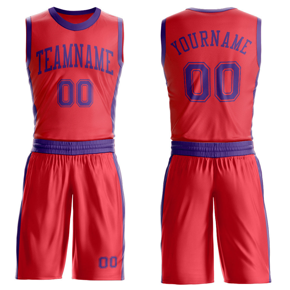 Custom Fire Red Purple Round Neck Basketball Uniform Jersey - Main View