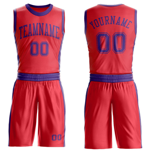 Custom Fire Red Purple Round Neck Basketball Uniform Jersey - Main View