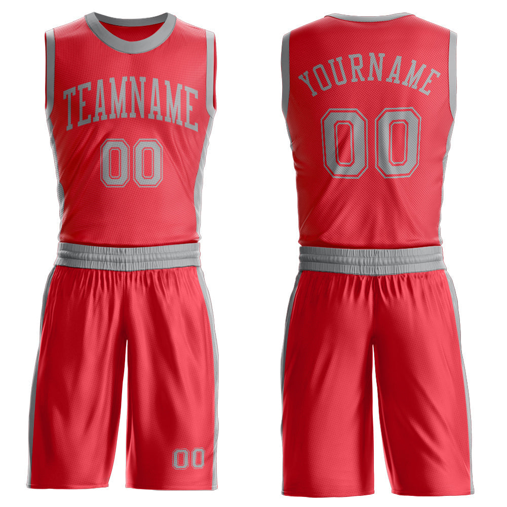 Custom Fire Red Gray Round Neck Basketball Uniform Jersey - Main View