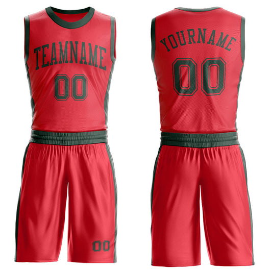Custom Fire Red Green Round Neck Basketball Uniform Jersey - Main View