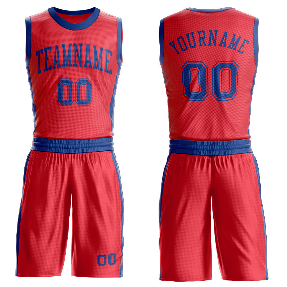 Custom Fire Red Royal Round Neck Basketball Uniform Jersey - Main View