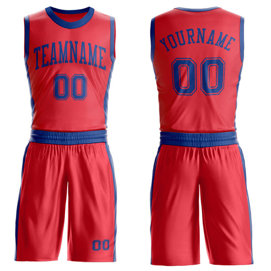 Custom Fire Red Royal Round Neck Basketball Uniform Jersey - Main View