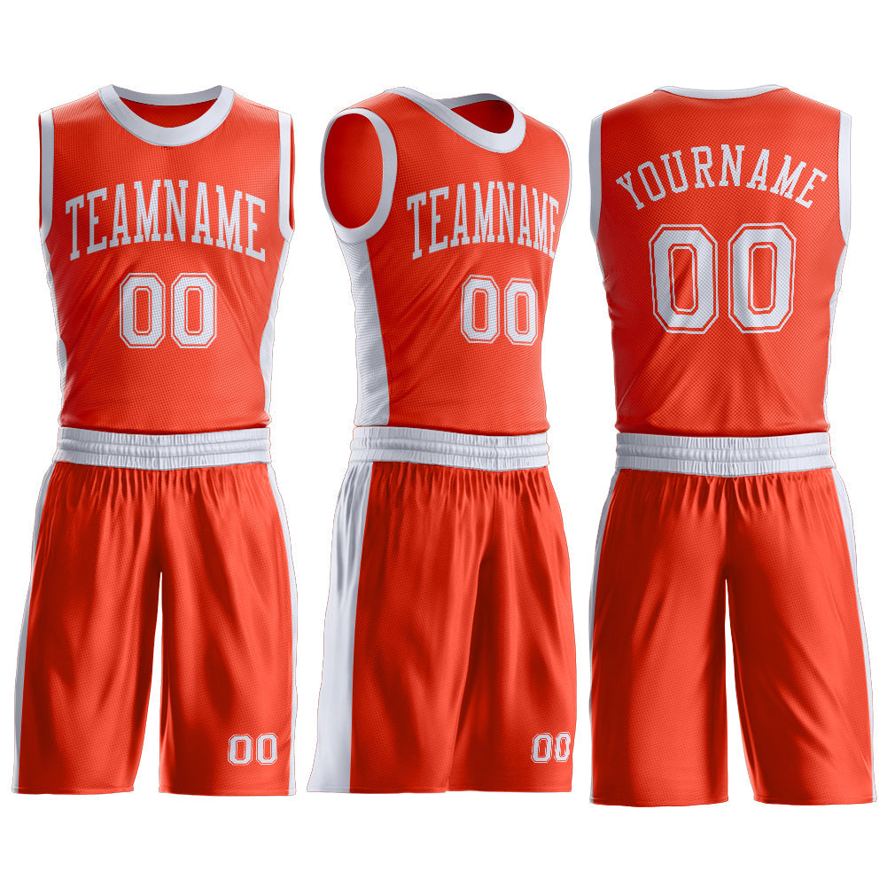 Custom Orange White Round Neck Basketball Uniform Jersey view 3