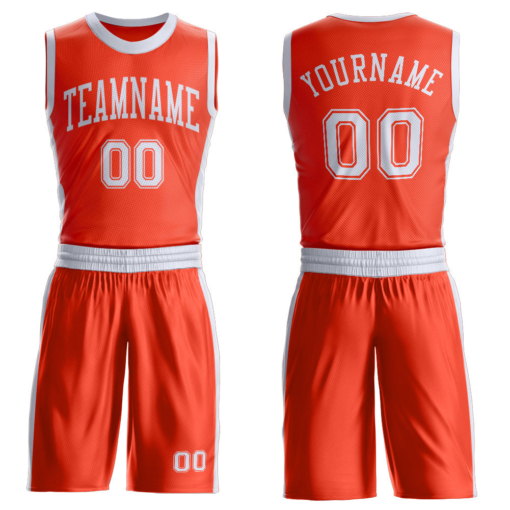 Custom Orange White Round Neck Basketball Uniform Jersey - Main View