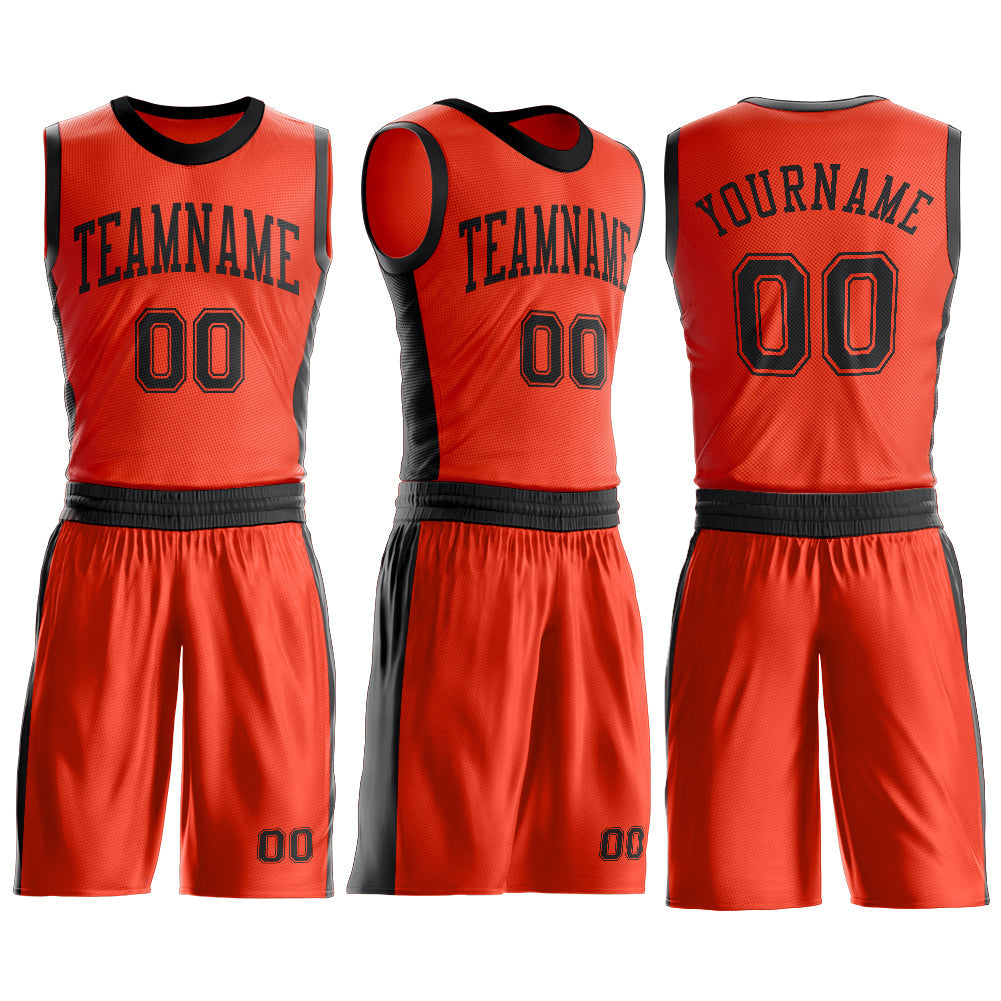 Custom Orange Black Round Neck Basketball Uniform Jersey view 3