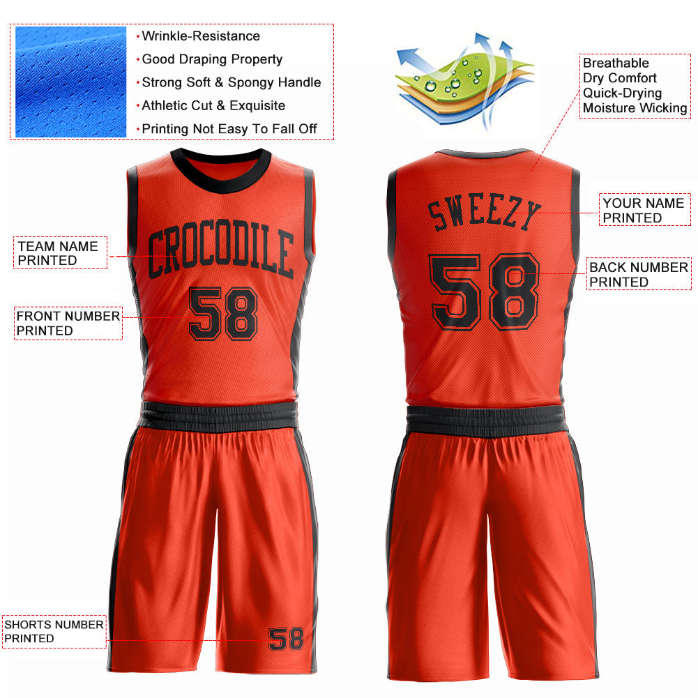 Custom Orange Black Round Neck Basketball Uniform Jersey view 4