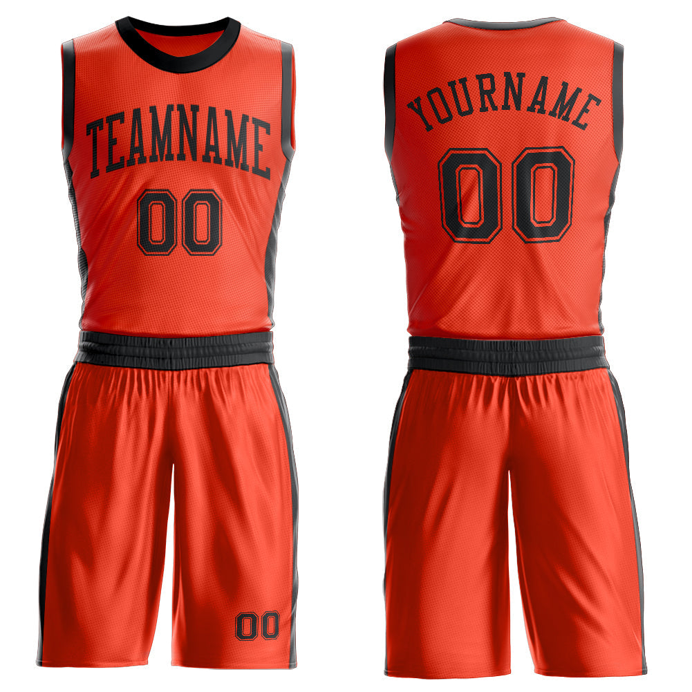 Custom Orange Black Round Neck Basketball Uniform Jersey - Main View