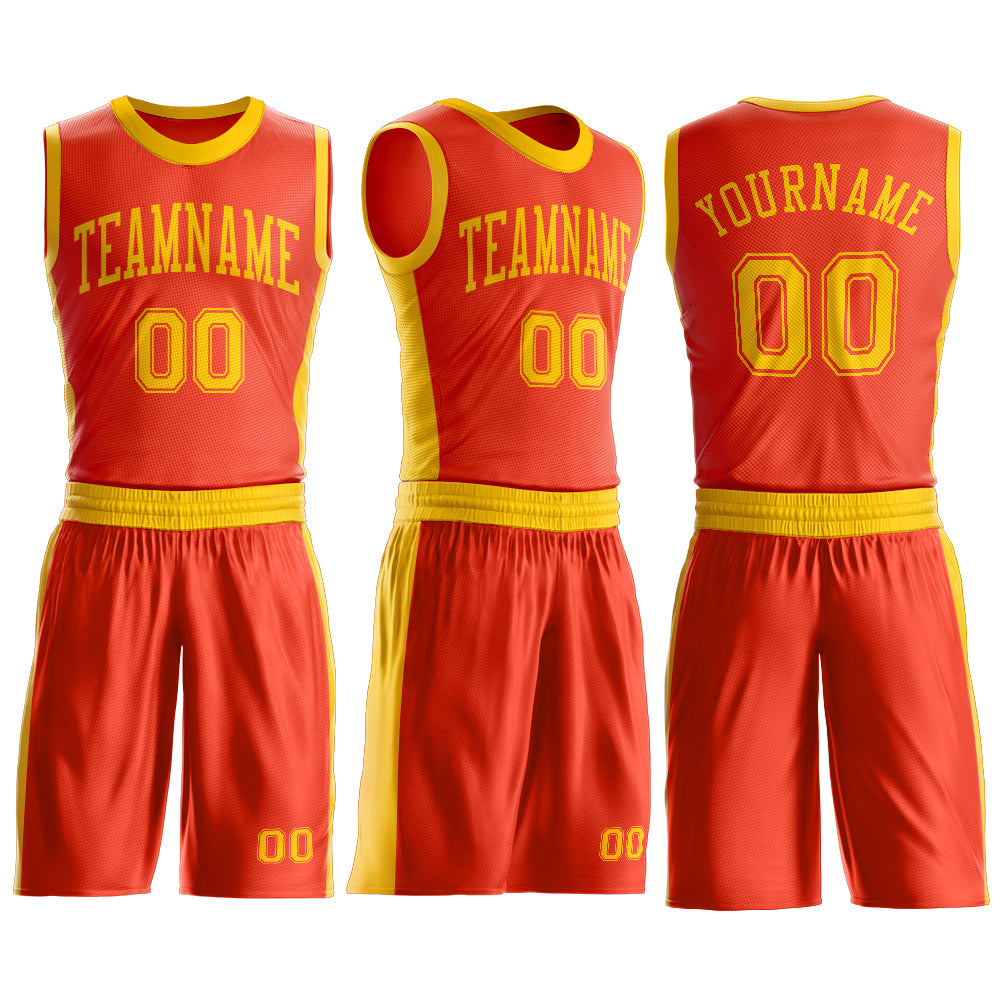 Custom Orange Gold Round Neck Basketball Uniform Jersey view 3
