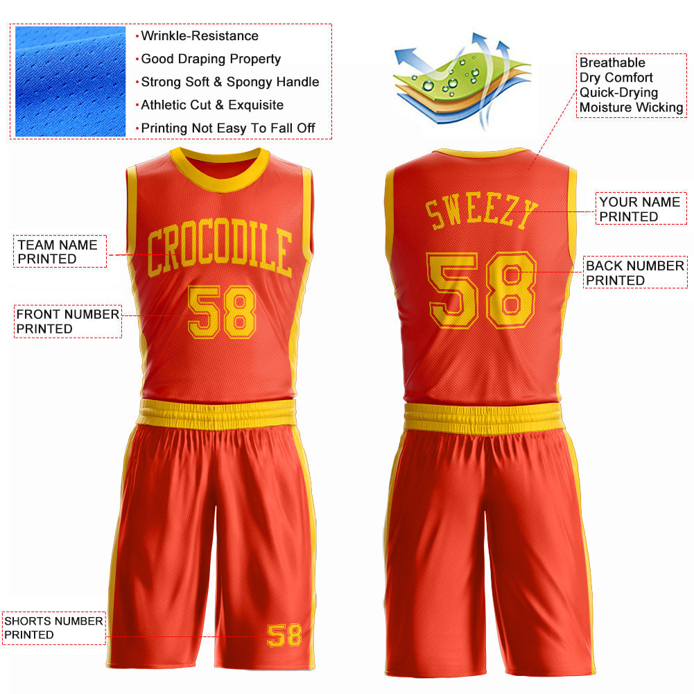 Custom Orange Gold Round Neck Basketball Uniform Jersey view 4