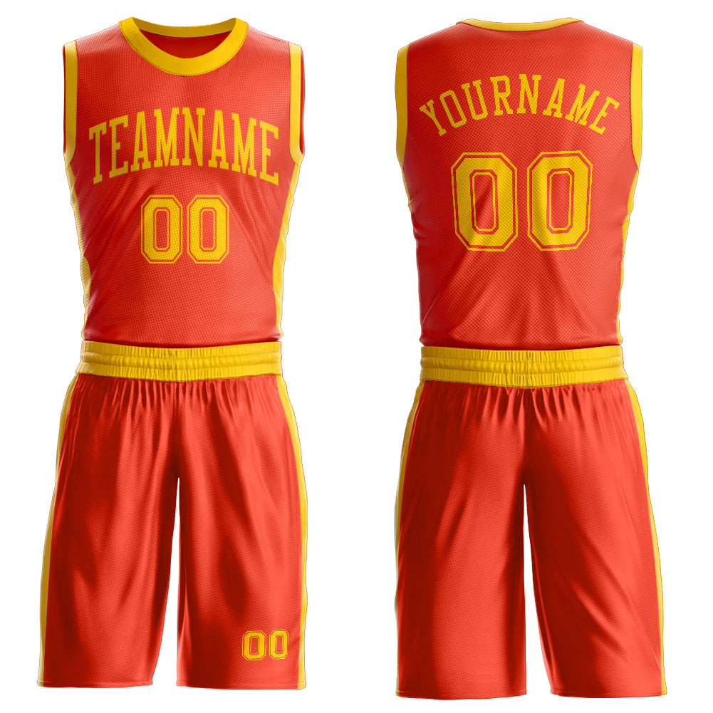Custom Orange Gold Round Neck Basketball Uniform Jersey - Main View