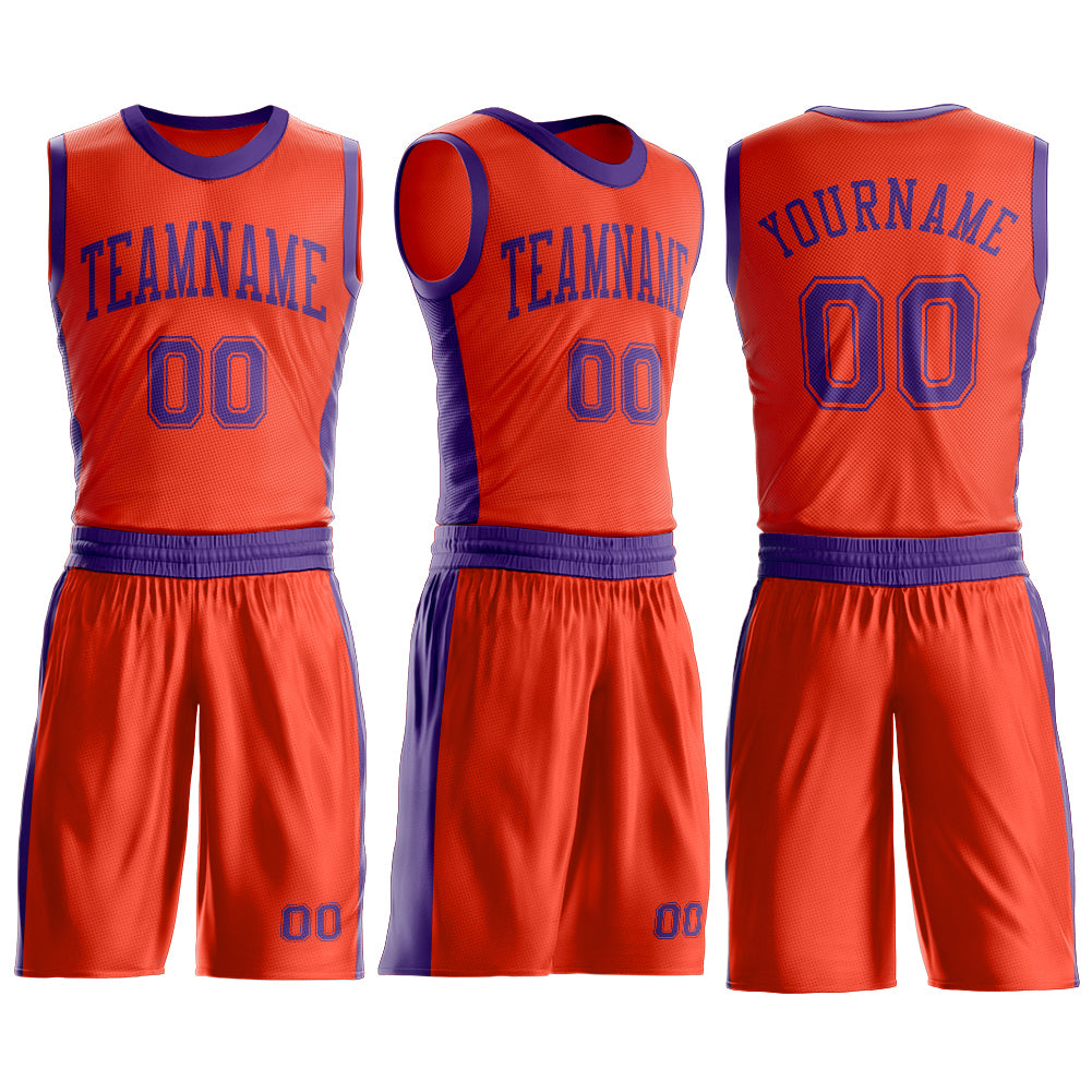 Custom Orange Purple Round Neck Basketball Uniform Jersey view 3
