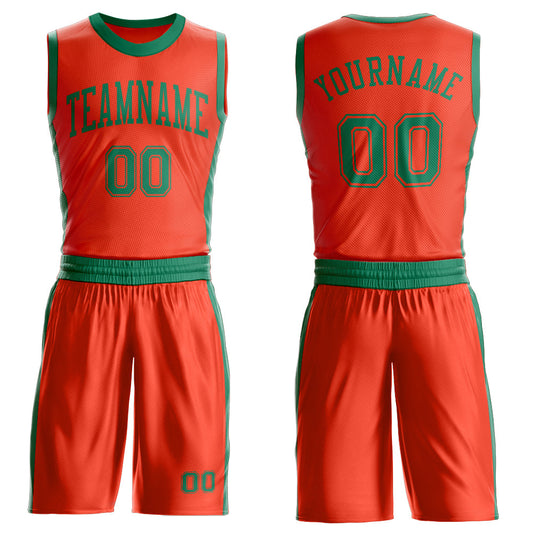 Custom Orange Kelly Green Round Neck Basketball Uniform Jersey - Main View
