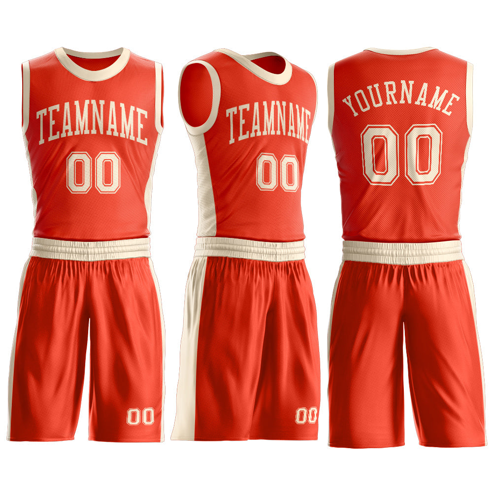 Custom Orange Cream Round Neck Basketball Uniform Jersey view 3