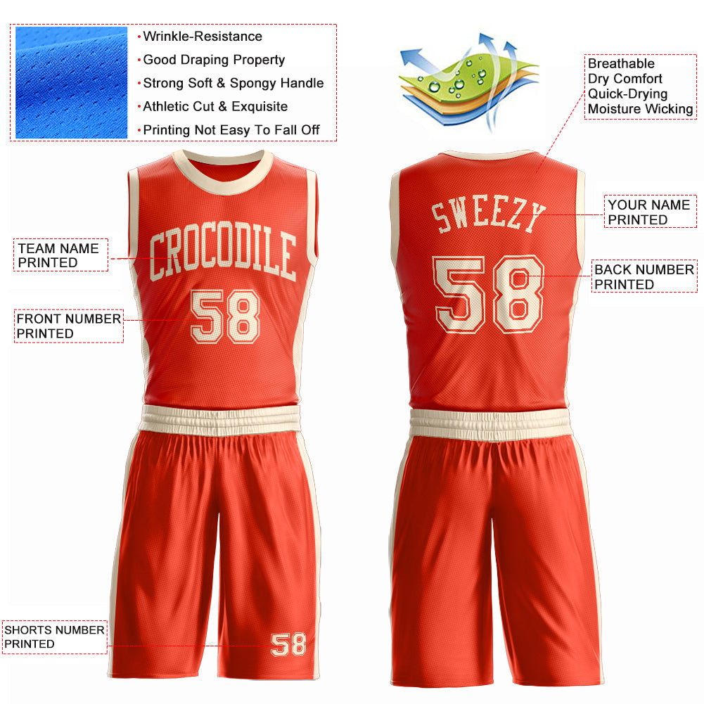 Custom Orange Cream Round Neck Basketball Uniform Jersey view 4