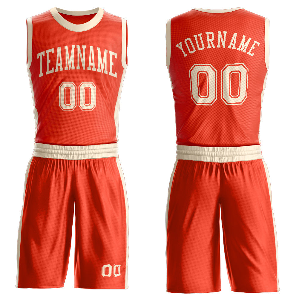 Custom Orange Cream Round Neck Basketball Uniform Jersey - Main View