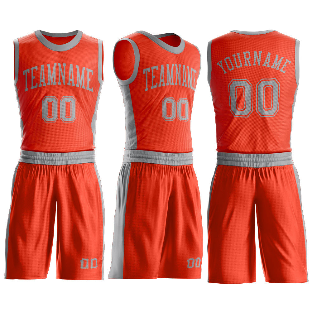 Custom Orange Gray Round Neck Basketball Uniform Jersey view 3