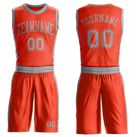Custom Orange Gray Round Neck Basketball Uniform Jersey - Main View