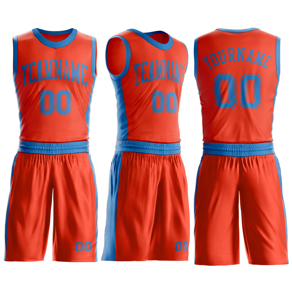 Custom Orange Blue Round Neck Basketball Uniform Jersey view 3