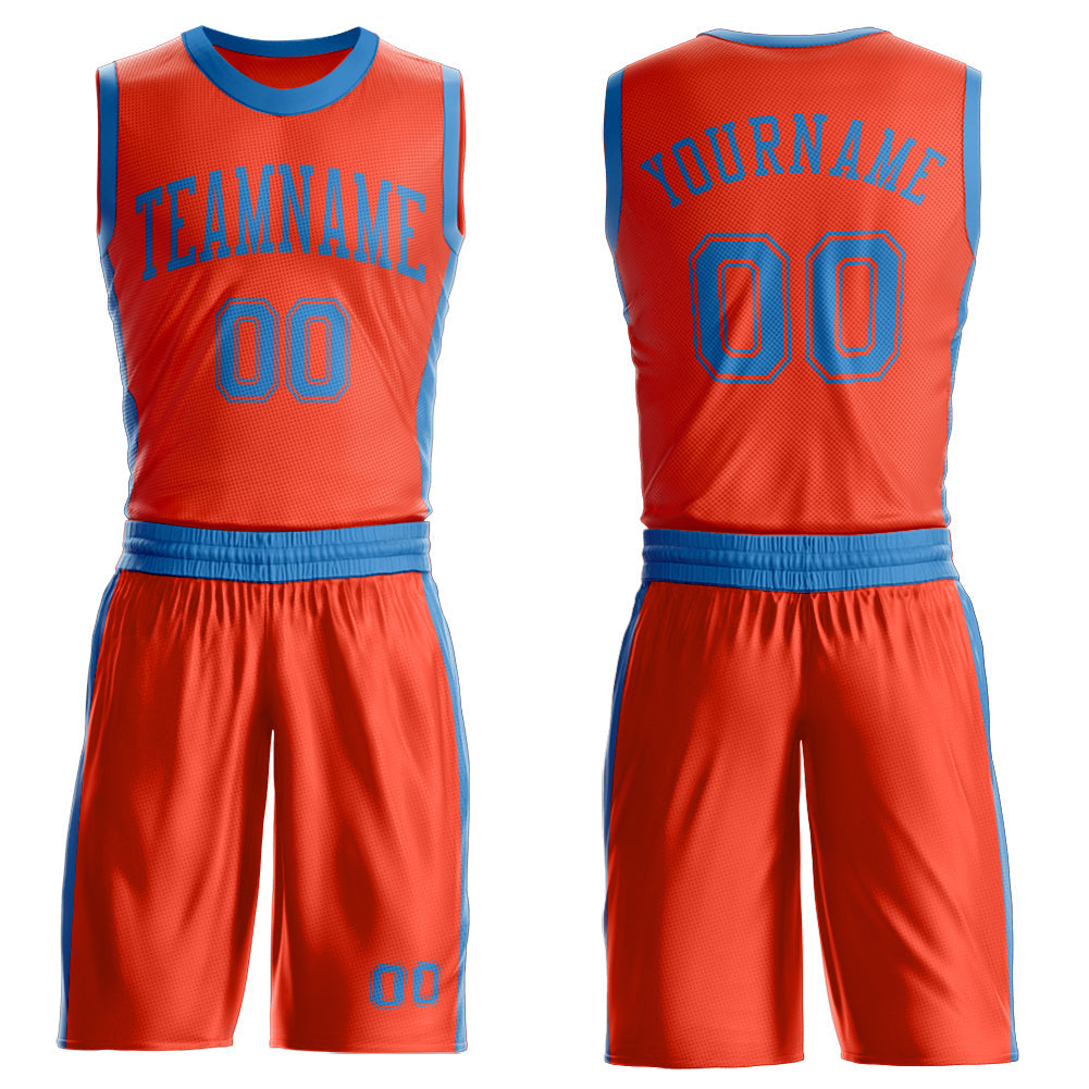 Custom Orange Blue Round Neck Basketball Uniform Jersey - Main View