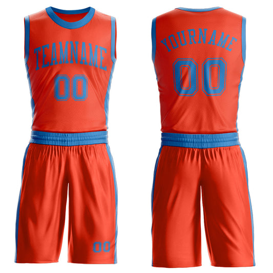 Custom Orange Blue Round Neck Basketball Uniform Jersey - Main View