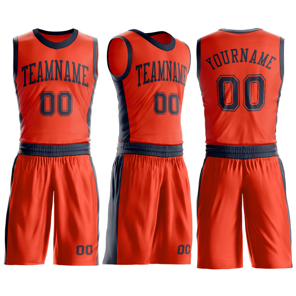 Custom Orange Navy Round Neck Basketball Uniform Jersey view 3