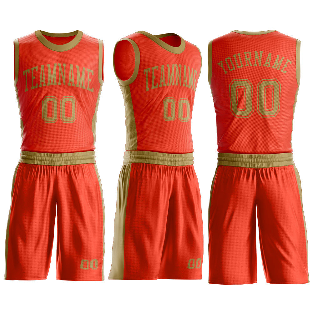 Custom Orange Old Gold Round Neck Basketball Uniform Jersey view 3