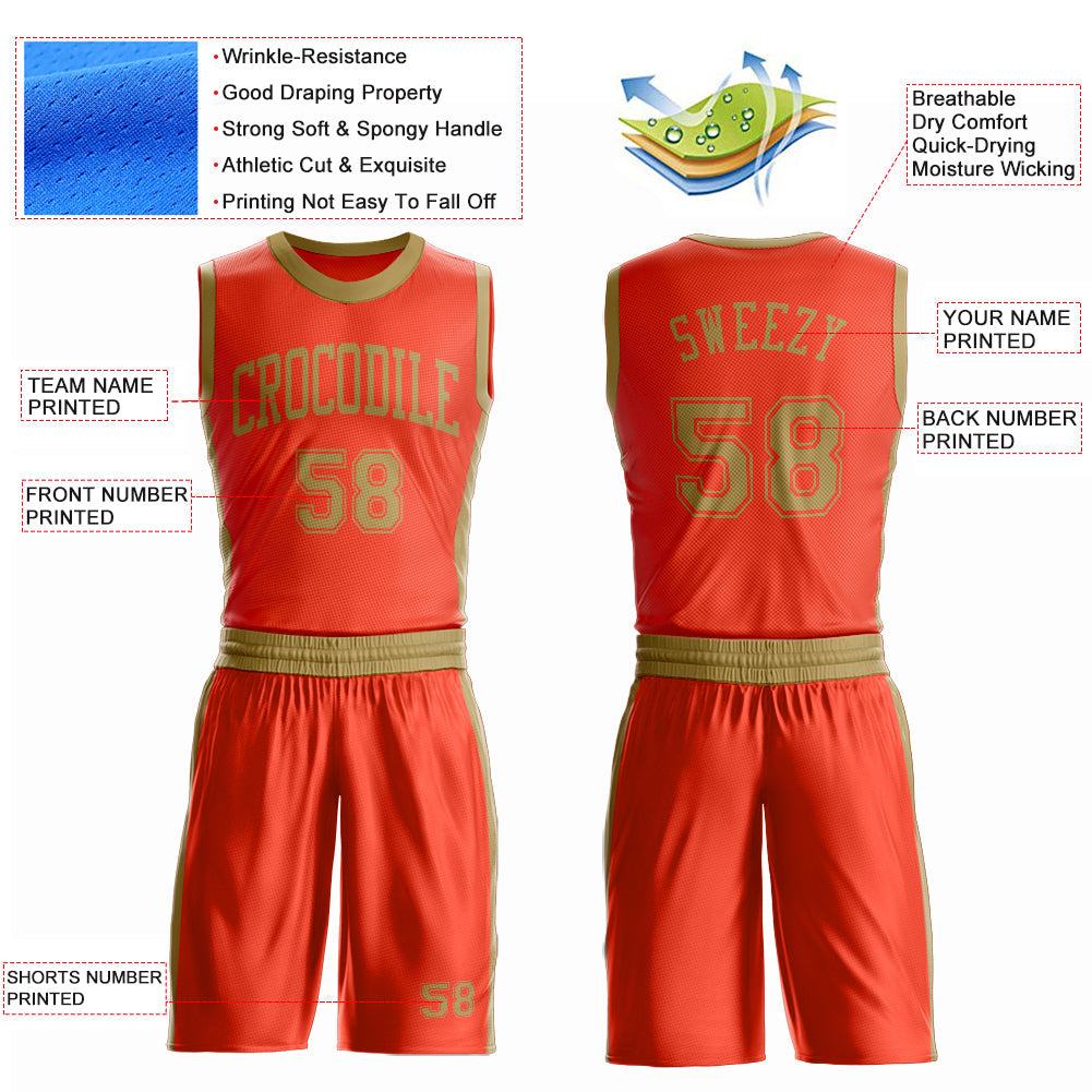 Custom Orange Old Gold Round Neck Basketball Uniform Jersey view 4