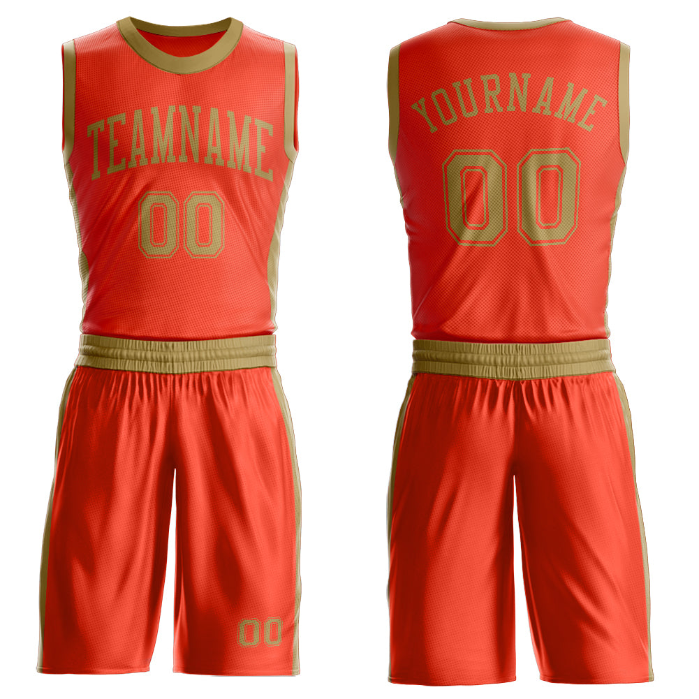 Custom Orange Old Gold Round Neck Basketball Uniform Jersey - Main View