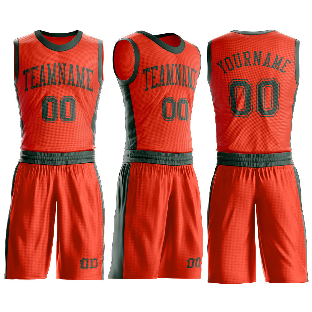 Custom Orange Green Round Neck Basketball Uniform Jersey view 3