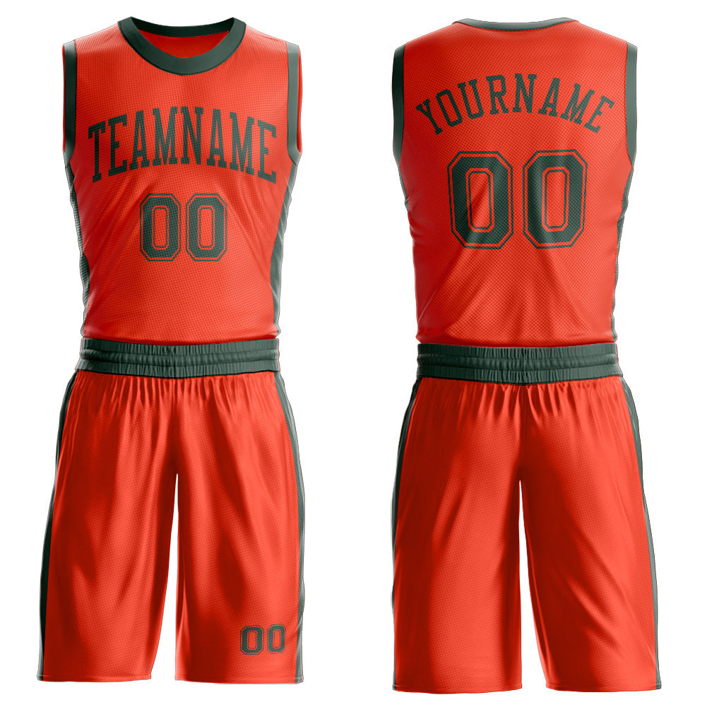 Custom Orange Green Round Neck Basketball Uniform Jersey - Main View
