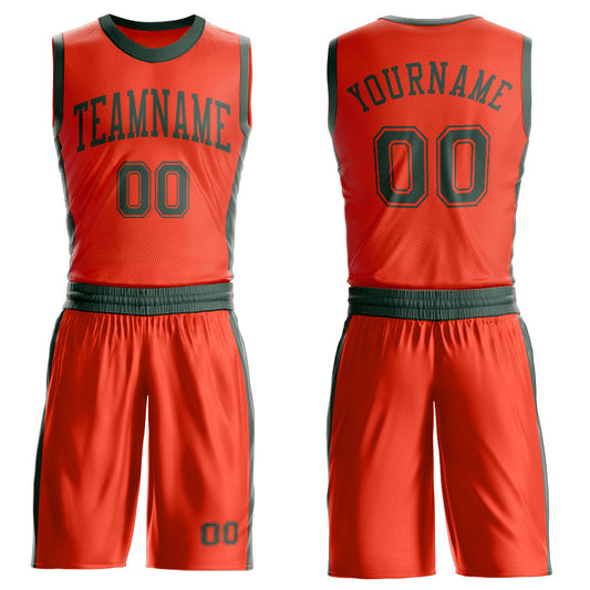 Custom Orange Green Round Neck Basketball Uniform Jersey - Main View