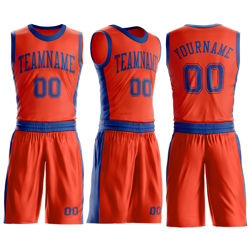 Custom Orange Royal Round Neck Basketball Uniform Jersey view 3