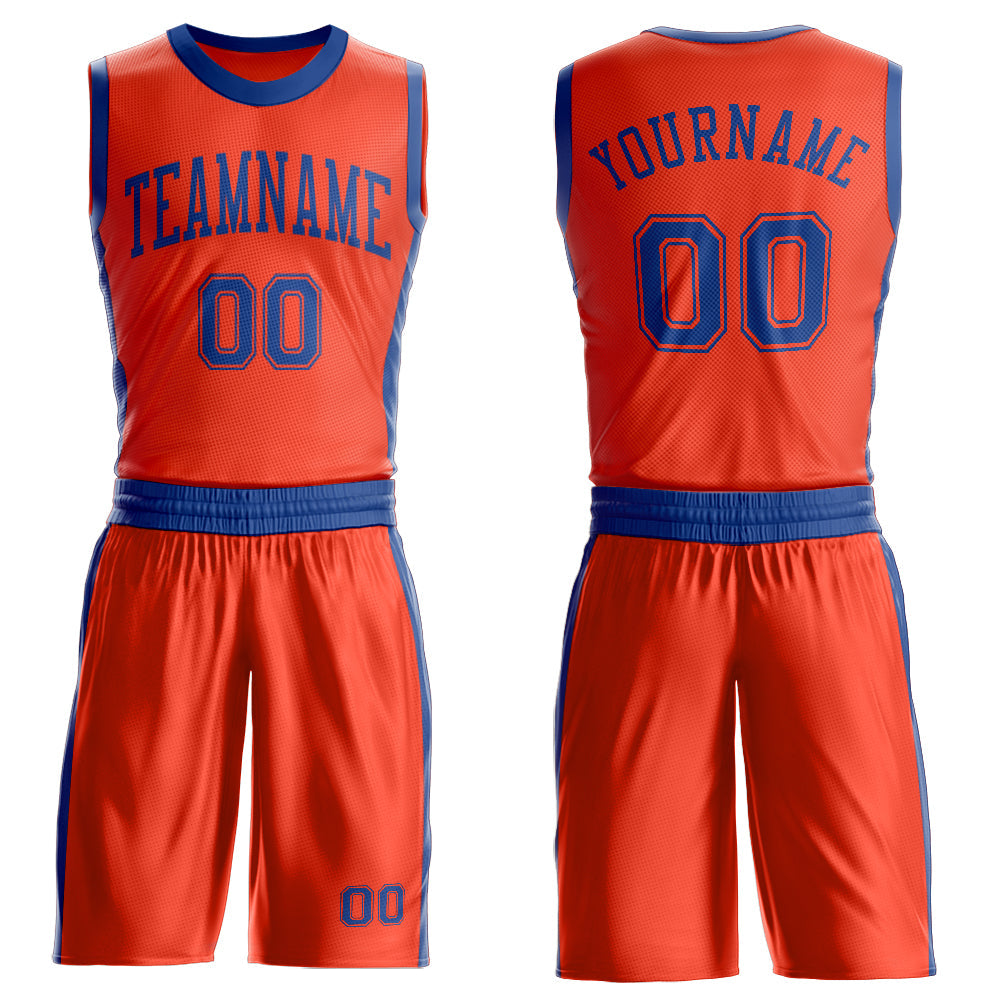 Custom Orange Royal Round Neck Basketball Uniform Jersey - Main View