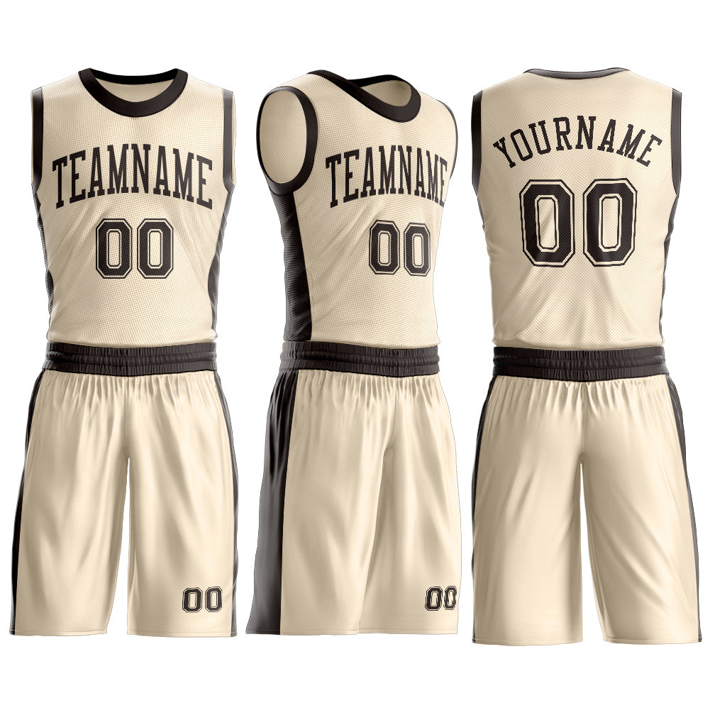 Custom Cream Brown Round Neck Basketball Uniform Jersey view 3
