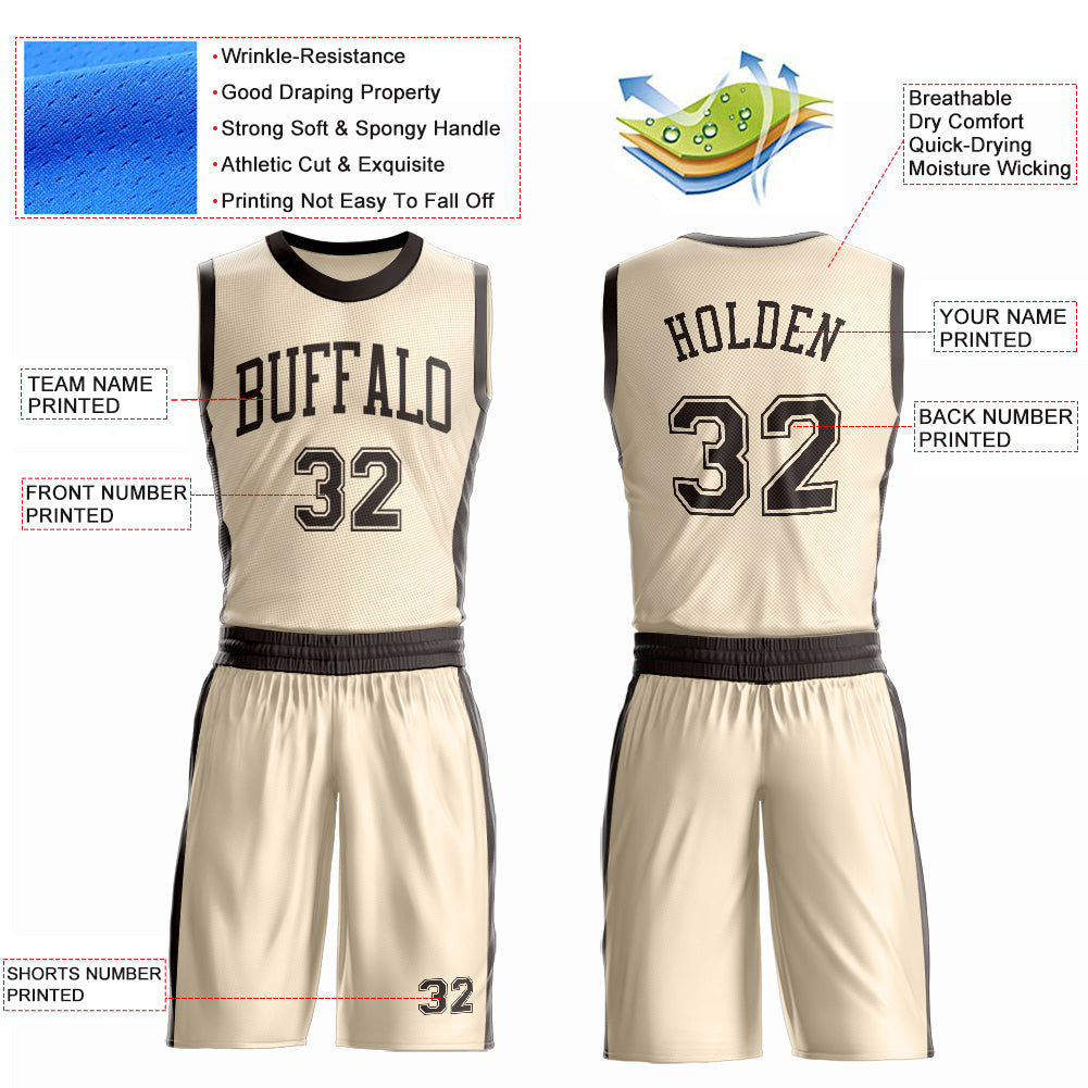 Custom Cream Brown Round Neck Basketball Uniform Jersey view 4