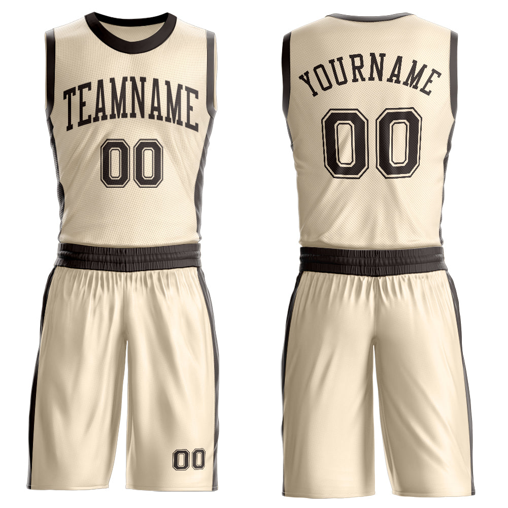 Custom Cream Brown Round Neck Basketball Uniform Jersey - Main View