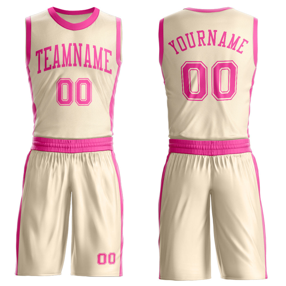 Custom Cream Pink Round Neck Basketball Uniform Jersey - Main View