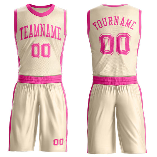 Custom Cream Pink Round Neck Basketball Uniform Jersey - Main View
