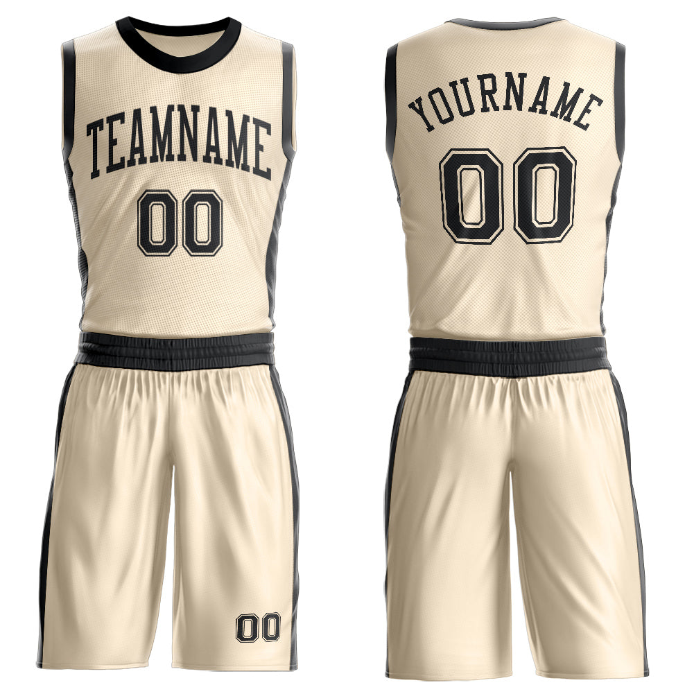 Custom Cream Black Round Neck Basketball Uniform Jersey - Main View