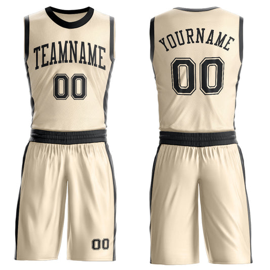 Custom Cream Black Round Neck Basketball Uniform Jersey - Main View