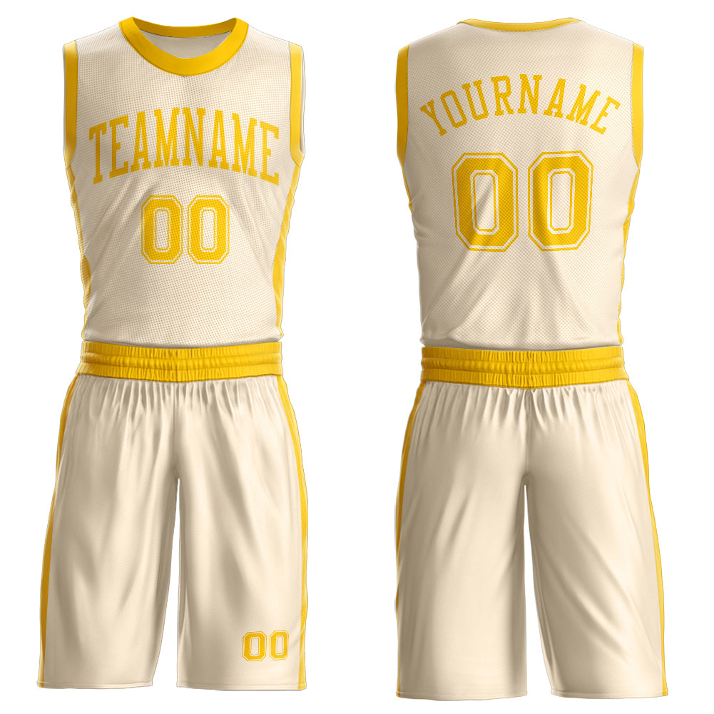 Custom Cream Gold Round Neck Basketball Uniform Jersey - Main View