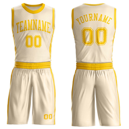 Custom Cream Gold Round Neck Basketball Uniform Jersey - Main View