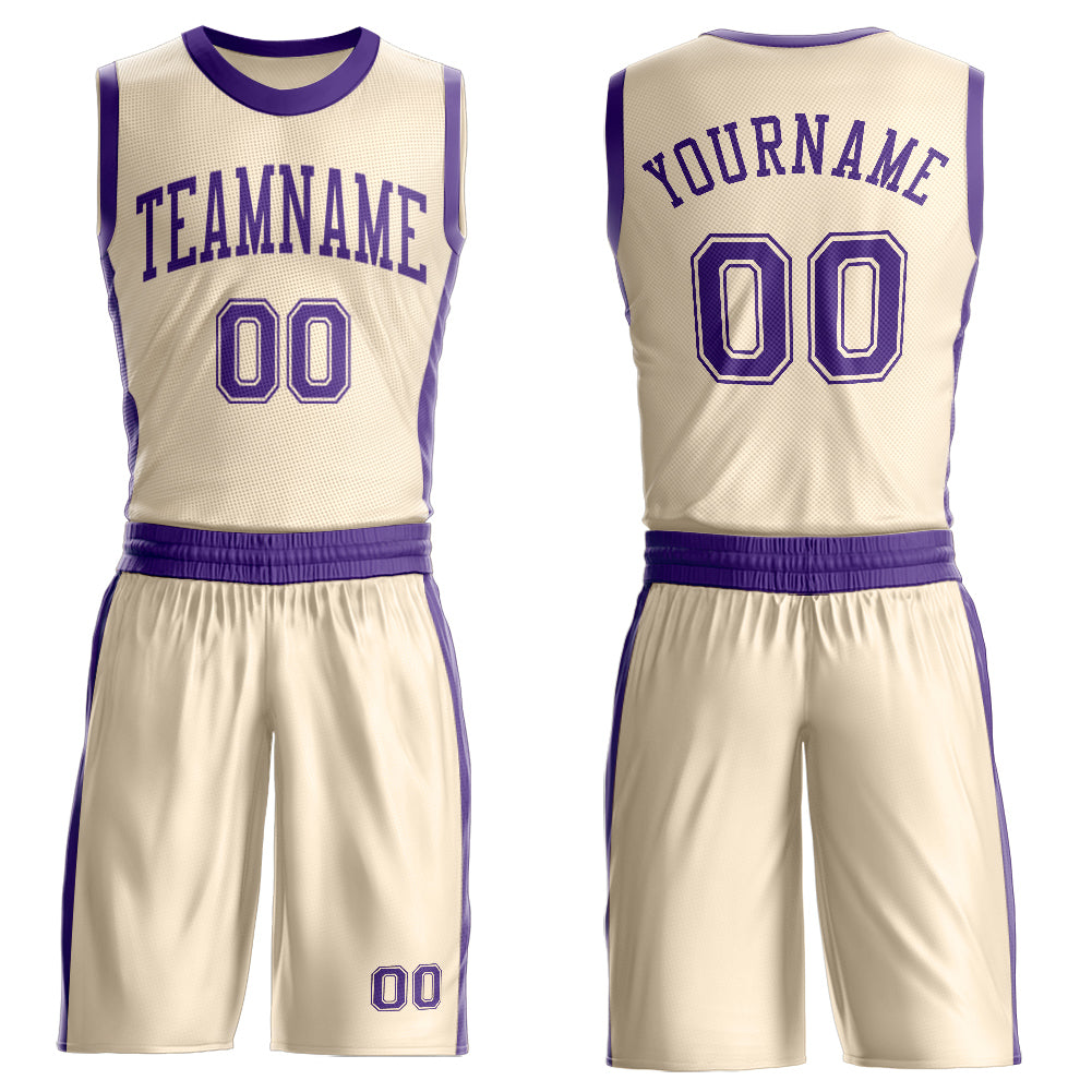 Custom Cream Purple Round Neck Basketball Uniform Jersey - Main View