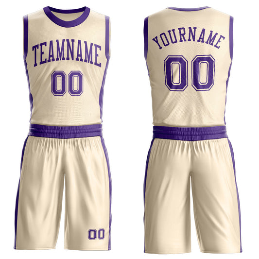 Custom Cream Purple Round Neck Basketball Uniform Jersey - Main View