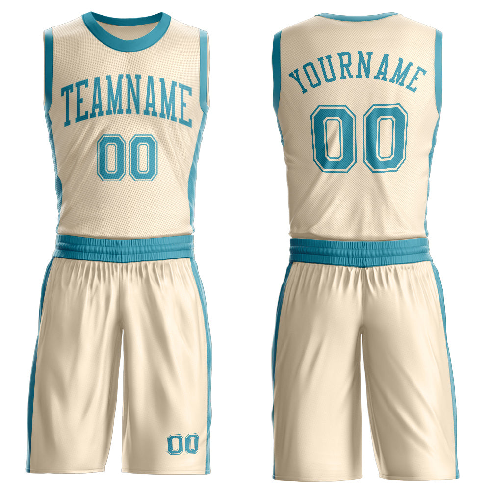 Custom Cream Teal Round Neck Basketball Uniform Jersey - Main View