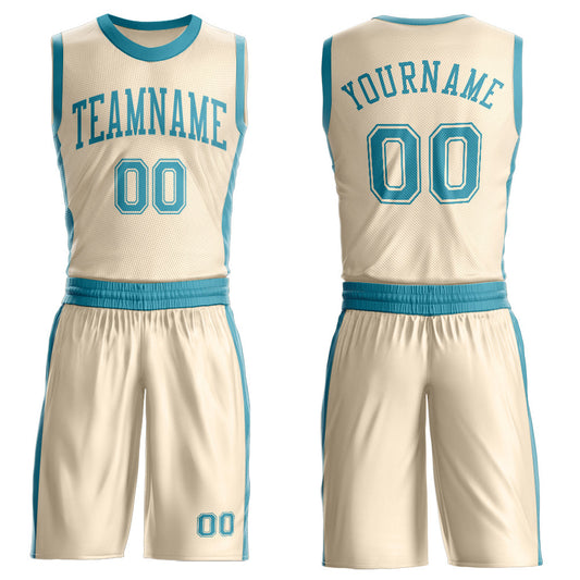 Custom Cream Teal Round Neck Basketball Uniform Jersey - Main View